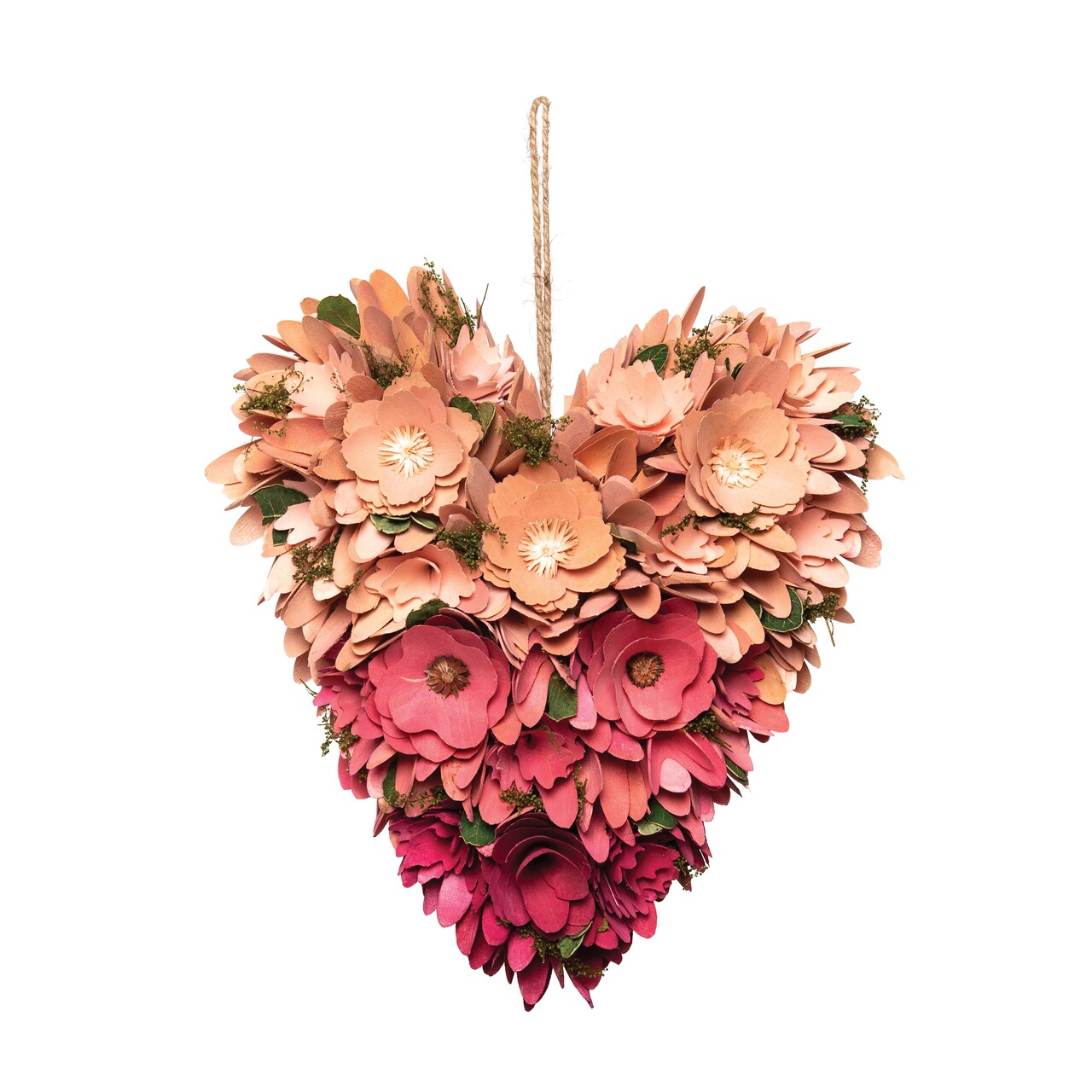 Heart Shaped Hanging Valentine's Day Wooden Flower Petals Wreath 13.39"